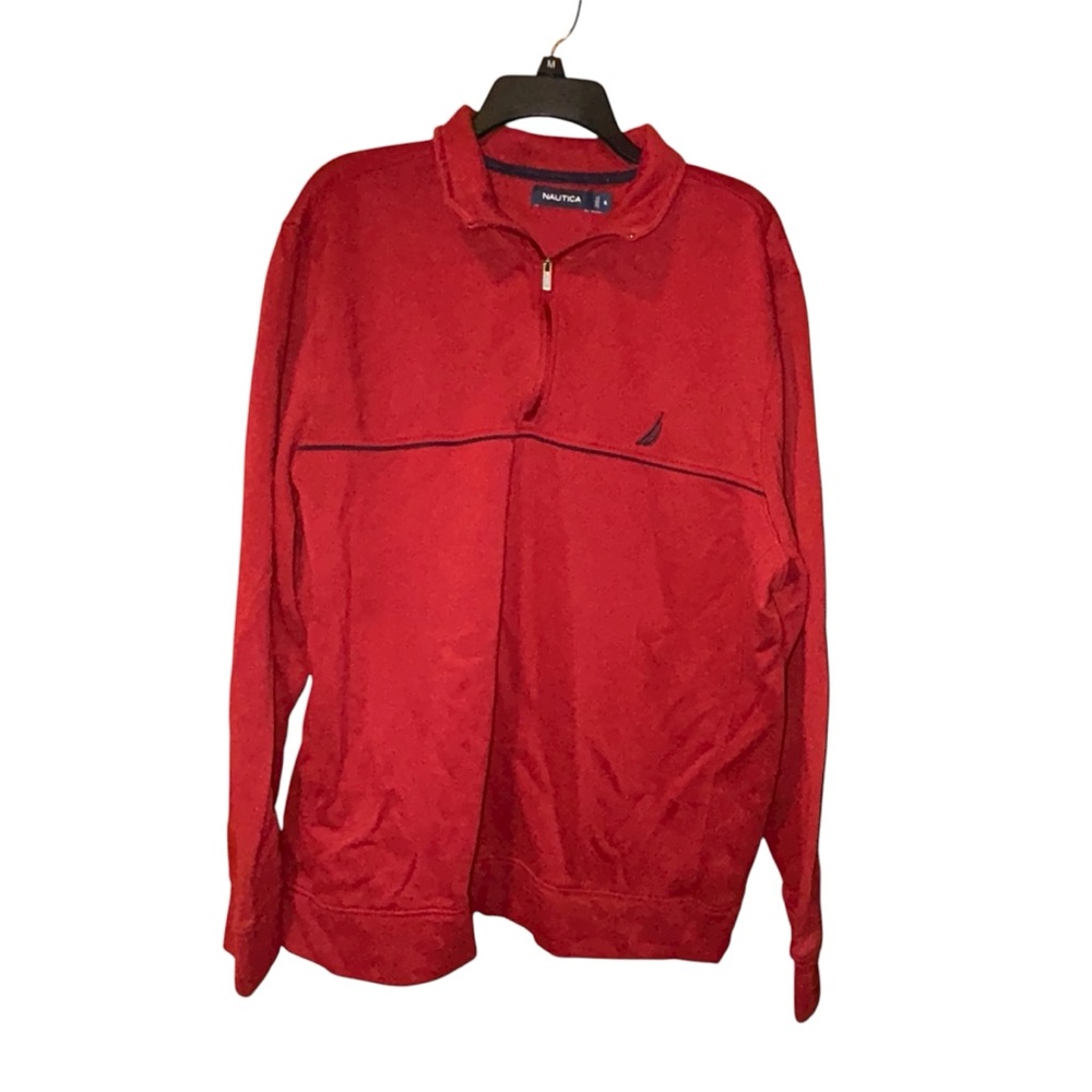 Nautica Mens Red Quarter Zip‎ Pullover Top Sweatshirt XL Logo Embroidered